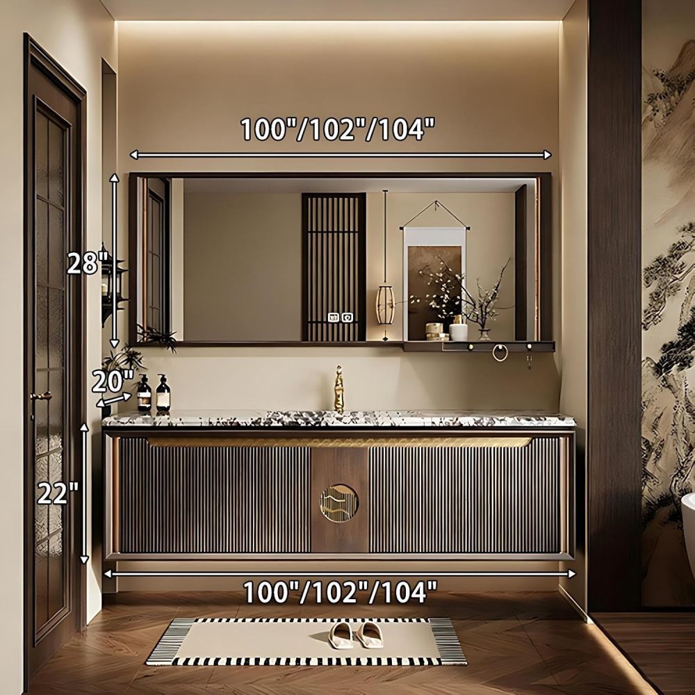 104IN Bathroom Vanity - Solid Wood Bathroom Vanity with Smart Defog Mirror, Floating Sink Cabinet with 2 Large Capacity Drawers & Door, Complete Accessories, No Assembly Required, Mirror