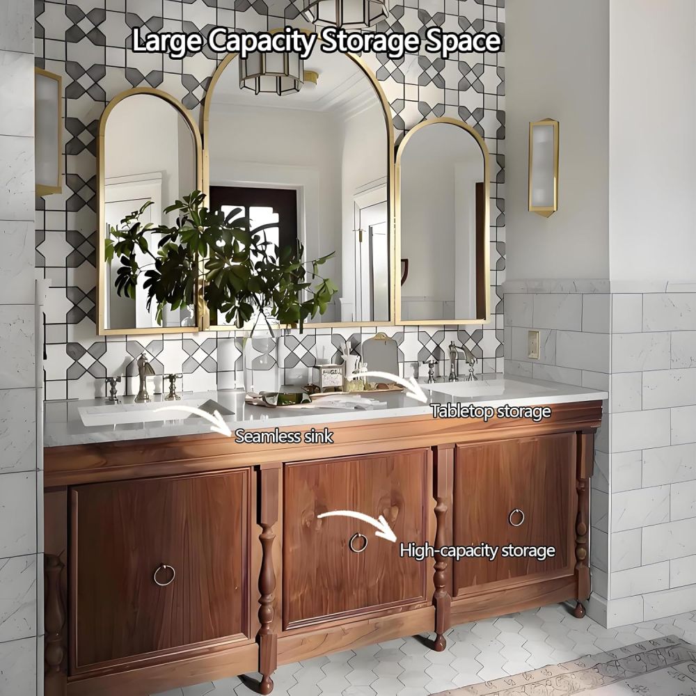52IN Bathroom Vanity with Sink - Sink Bathroom Vanity Cabinet, Floor-Standing Vanities with Storage Space & Sintered Stone Basin, Multi-Layered Wood - Easy to Install, Brown