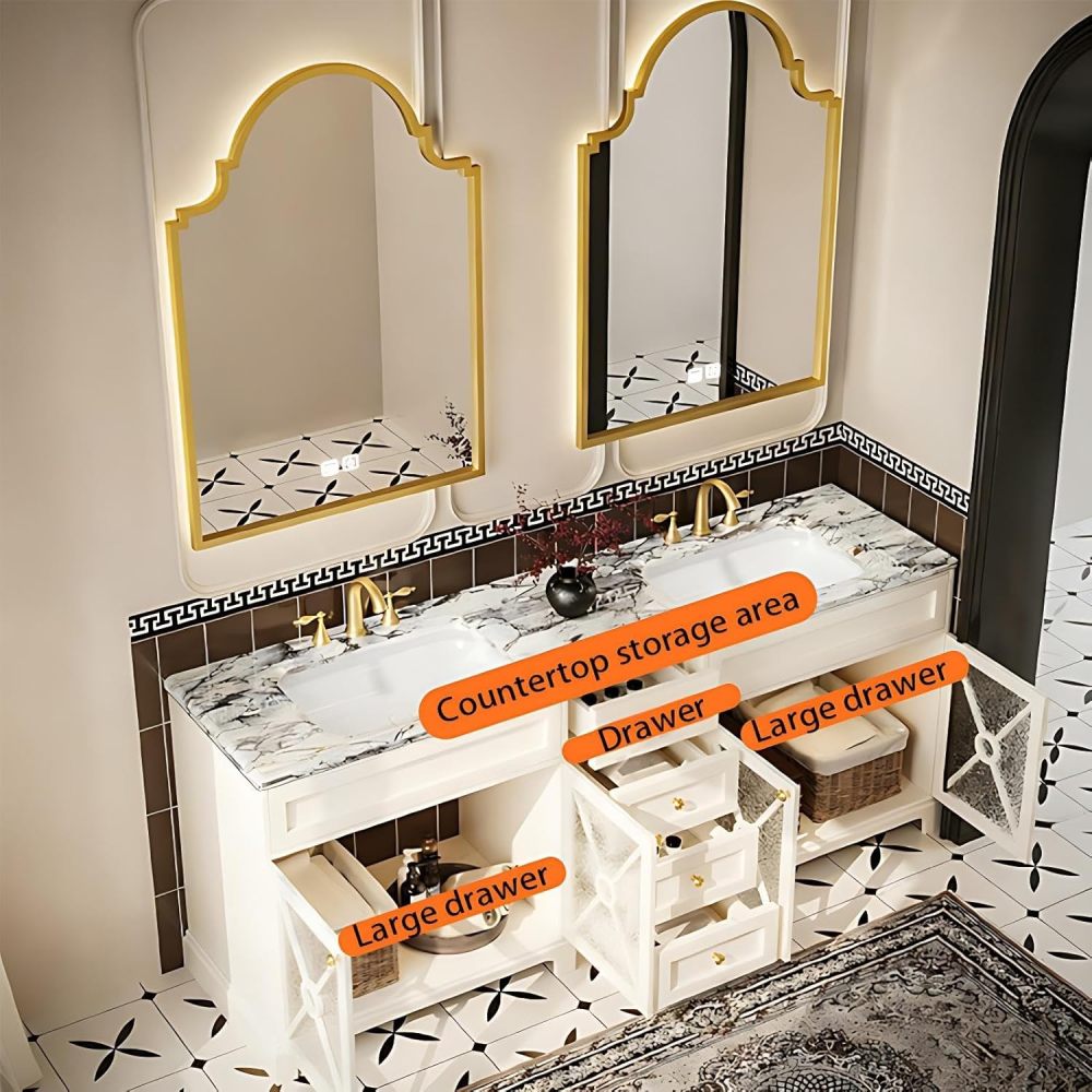 82IN Bathroom Vanity with Sink - Modern Bathroom Sink Cabinet with Mirror, Floor-Standing Vanity, Multi-Layer Solid Wood, Easy to Clean, Customizable - Complete Accessories, Double Slot Black