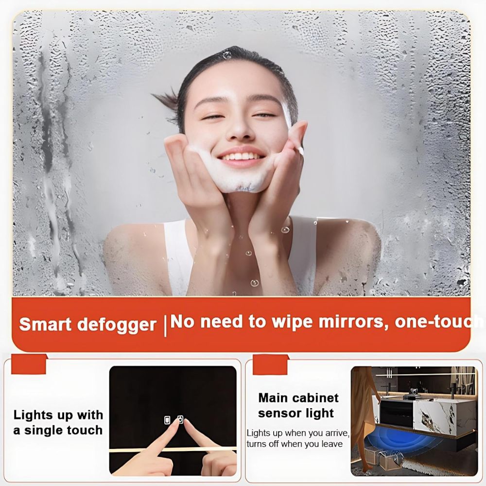 100 inch Double Sink Bathroom Vanity - Floating Bathroom Vanity with Sink and 4 Drawers, Luxury Bathroom Sink Cabinet with Smart Defog Mirror, Complete Accessories, No Assembly Required