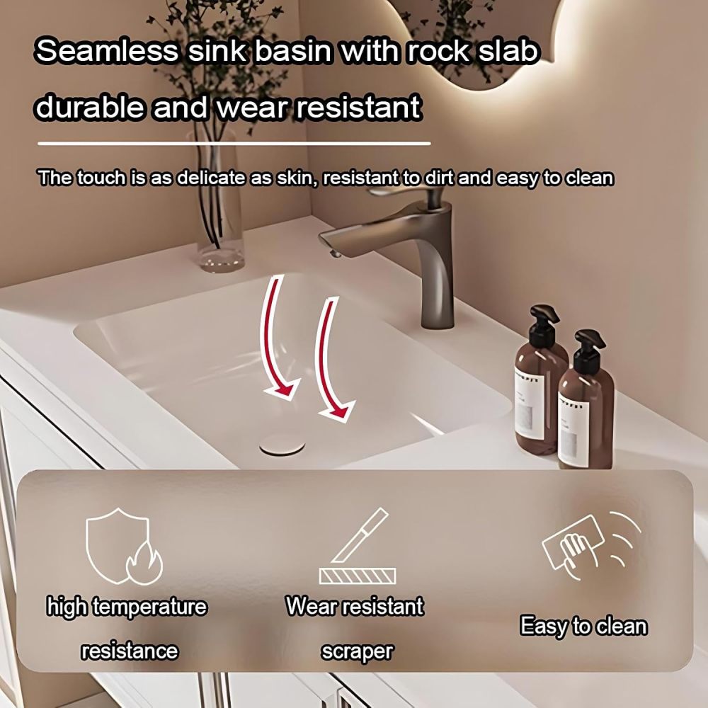 78IN Bathroom Vanity with Sink - Bathroom Vanity Cabinet with Intelligent Defogging Mirror, Double Floating Sink Design, Solid Wood, Customizable Size - Complete Accessories, White
