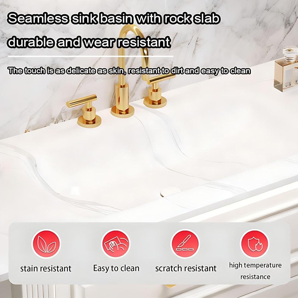 100IN Bathroom Vanity with Sink - Double Bathroom Sink Cabinet with Drawers&Smart Anti-Fog Mirror, Floating Vanity, Multi-Layer Solid Wood, Customizable - Complete Accessories, Mirror