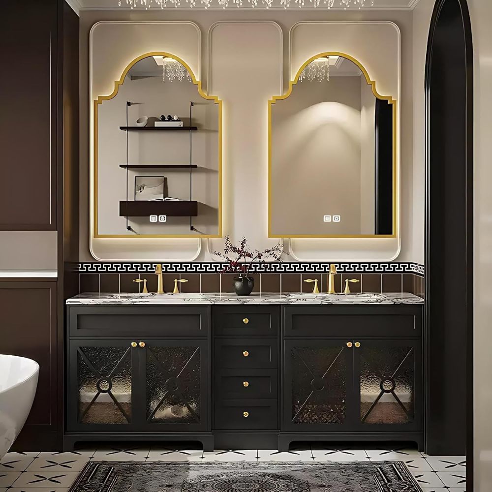 82IN Bathroom Vanity with Sink - Modern Bathroom Sink Cabinet with Mirror, Floor-Standing Vanity, Multi-Layer Solid Wood, Easy to Clean, Customizable - Complete Accessories, Double Slot Black