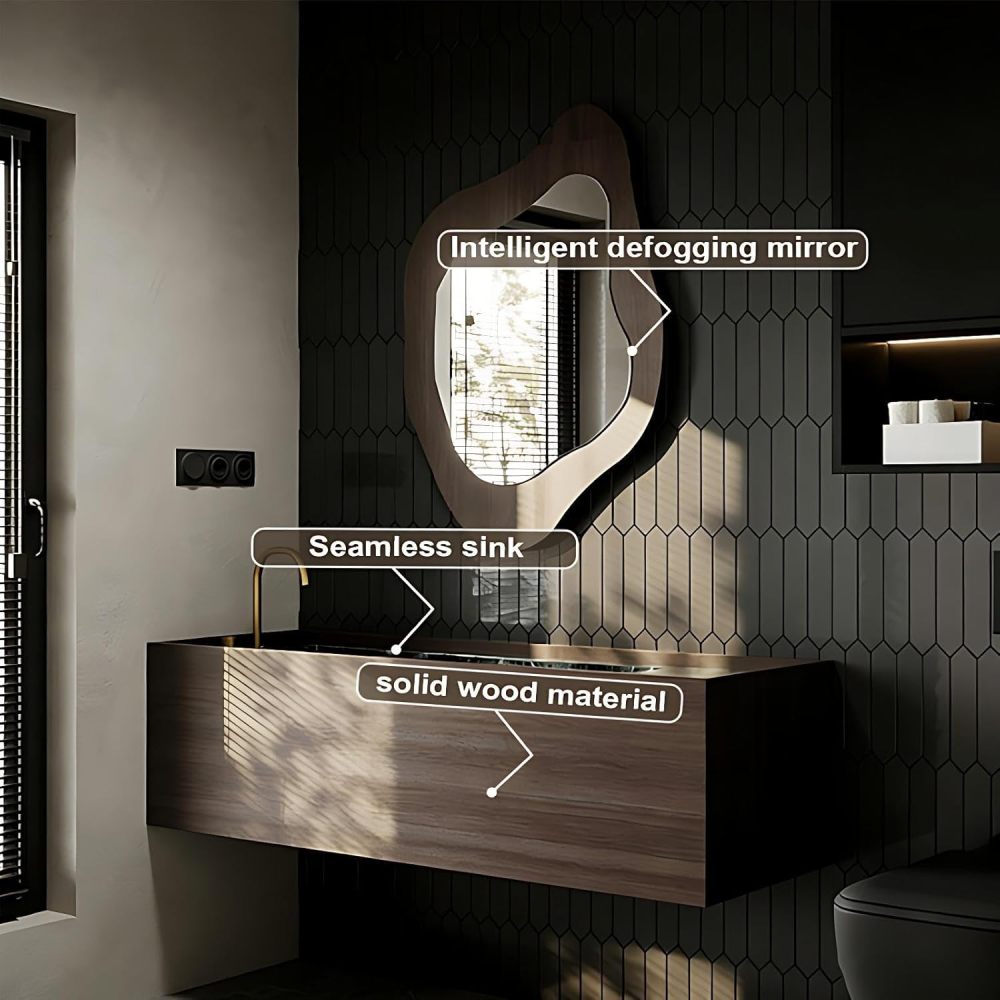 60IN Bathroom Vanity with Sink - Single | Double Floating Sink Design, Solid Wood Bathroom Vanity Cabinet with Intelligent Defogging, Easy to Clean - Complete Accessories, Single Sink