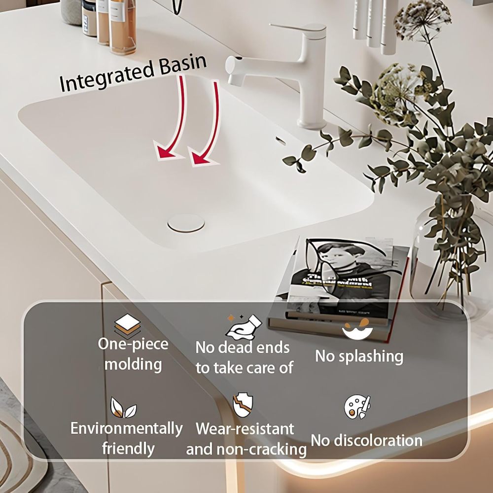 98IN Bathroom Vanity with Sink - Bathroom Vanity Cabinet with Defogger, Single Floating Sink Design, Waterproof & Moisture-Proof, Customizable Sizes - Complete Accessories, White