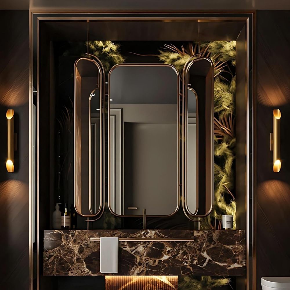 98IN Bathroom Vanity - Luxury Bathroom Vanity with Smart Defog Mirror, One-Touch Defog, Floating Sink Cabinet with Seamless Sink & Towel Rack, No Assembly Required, Brown