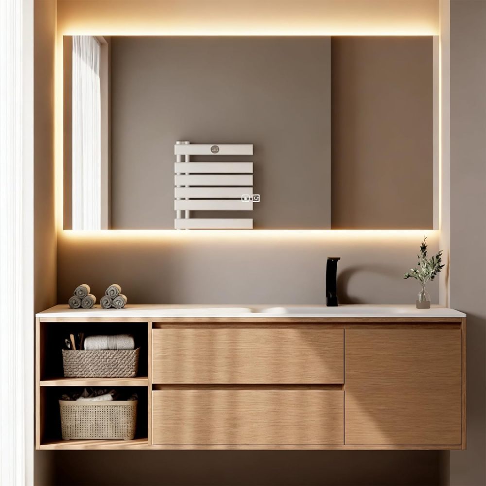 38IN Bathroom Vanity - Modern Bathroom Vanity with Smart Defog Mirror Cabinet, One-Touch Defog, Multi-Layer Solid Wood Sink Cabinet with Multiple Storage Areas, Wood