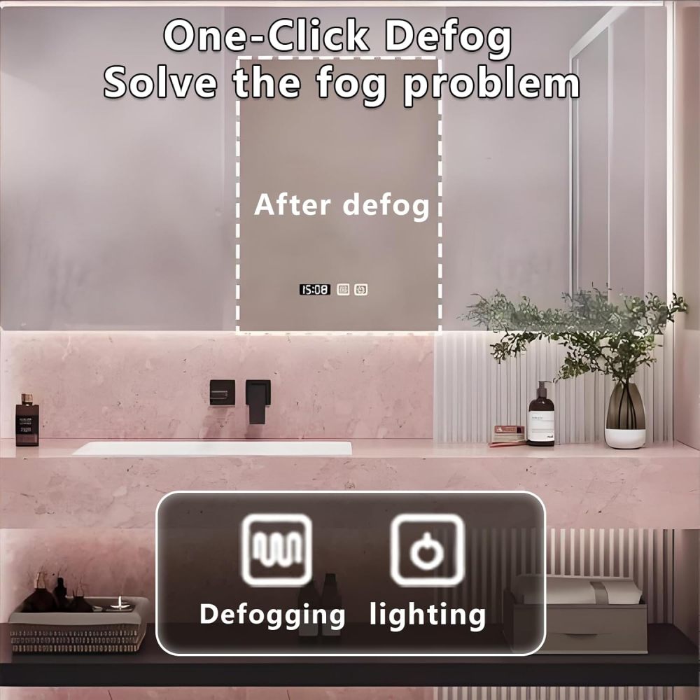 46IN Bathroom Vanity - Luxury Bathroom Vanity with Smart Defog Mirror, Floating Sink Cabinet with 3 Drawers & Open Storage Area, Complete Accessories, No Assembly Required, Pink Mirror Cabinet