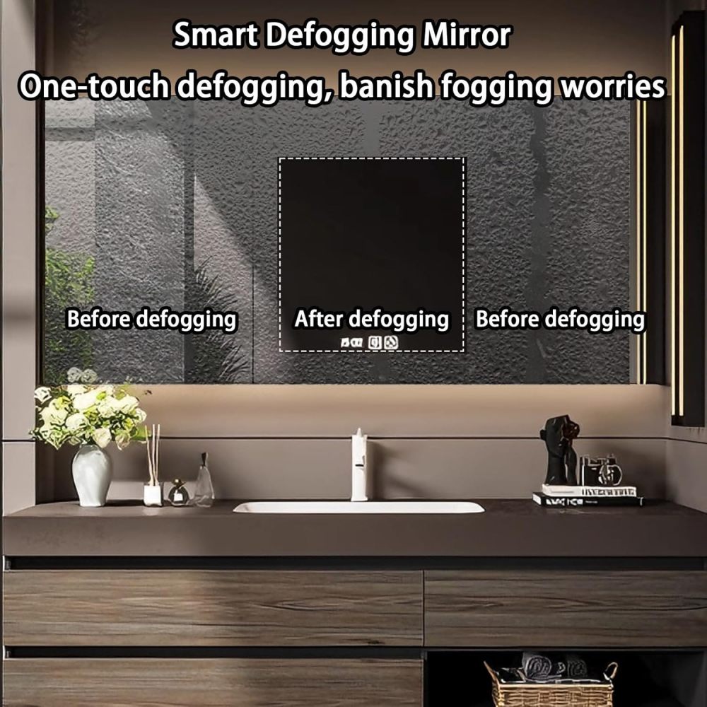 94IN Bathroom Vanity - Solid Wood Bathroom Vanity Set with Smart Defog Mirror, Anti-Fog Technology & LED Light, Floating Sink with Multiple Storage Area, No Assembly Required, Wood