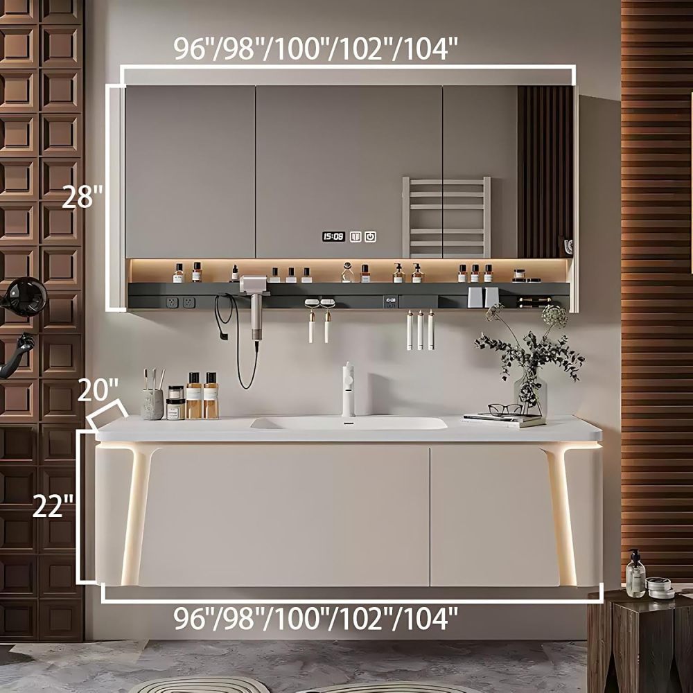98IN Bathroom Vanity with Sink - Bathroom Vanity Cabinet with Defogger, Single Floating Sink Design, Waterproof & Moisture-Proof, Customizable Sizes - Complete Accessories, White