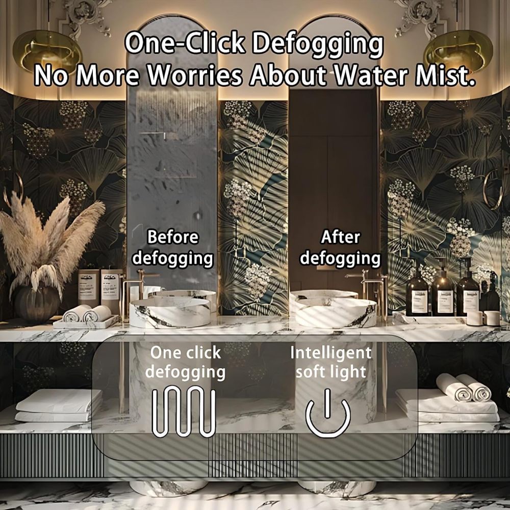 96IN Double Sink Bathroom Vanity - Luxury Floating Bathroom Vanity with Smart Defog Mirror, Modern Bathroom Sink Cabinet with Multiple Storage Areas, No Assembly Required, Grey