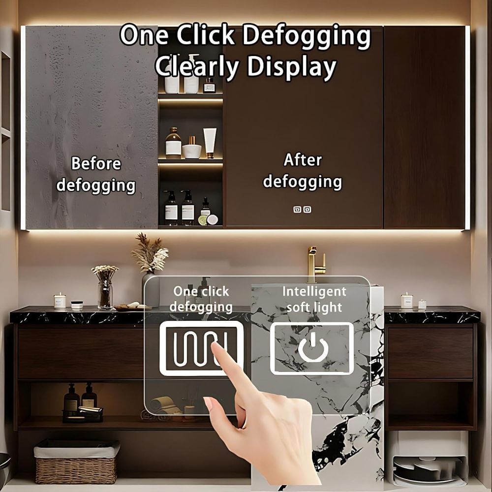 60IN Bathroom Vanity - Solid Wood Bathroom Vanity with Sink and Smart Defog Mirror, Floating Sink with Sink & Drawers and Cabinet Doors, Complete Accessories, No Assembly Required, Grey