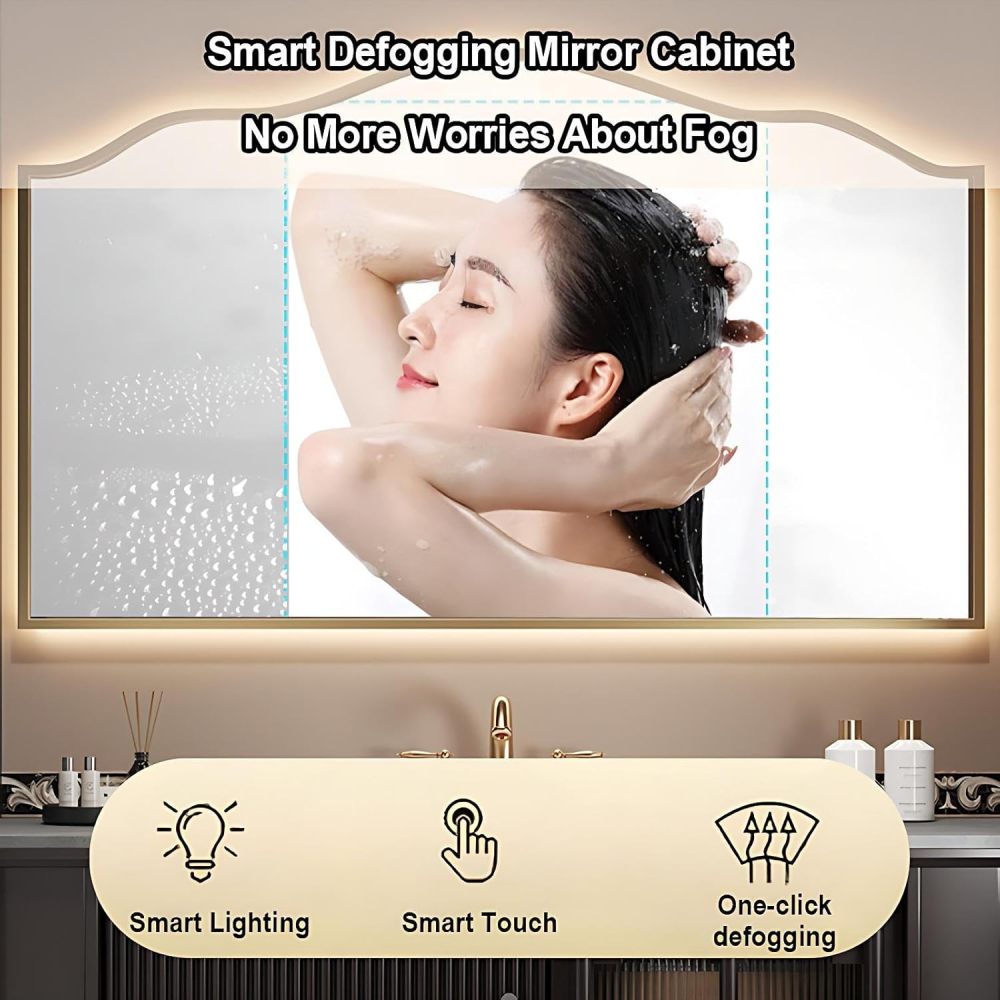 38IN Bathroom Vanity with Sink - Bathroom Vanity Cabinet with Smart Anti-Fog Mirror Cabinet, Wall-Mounted Vanity, Large Storage Space, Customizable Size - Complete Accessories, Brown