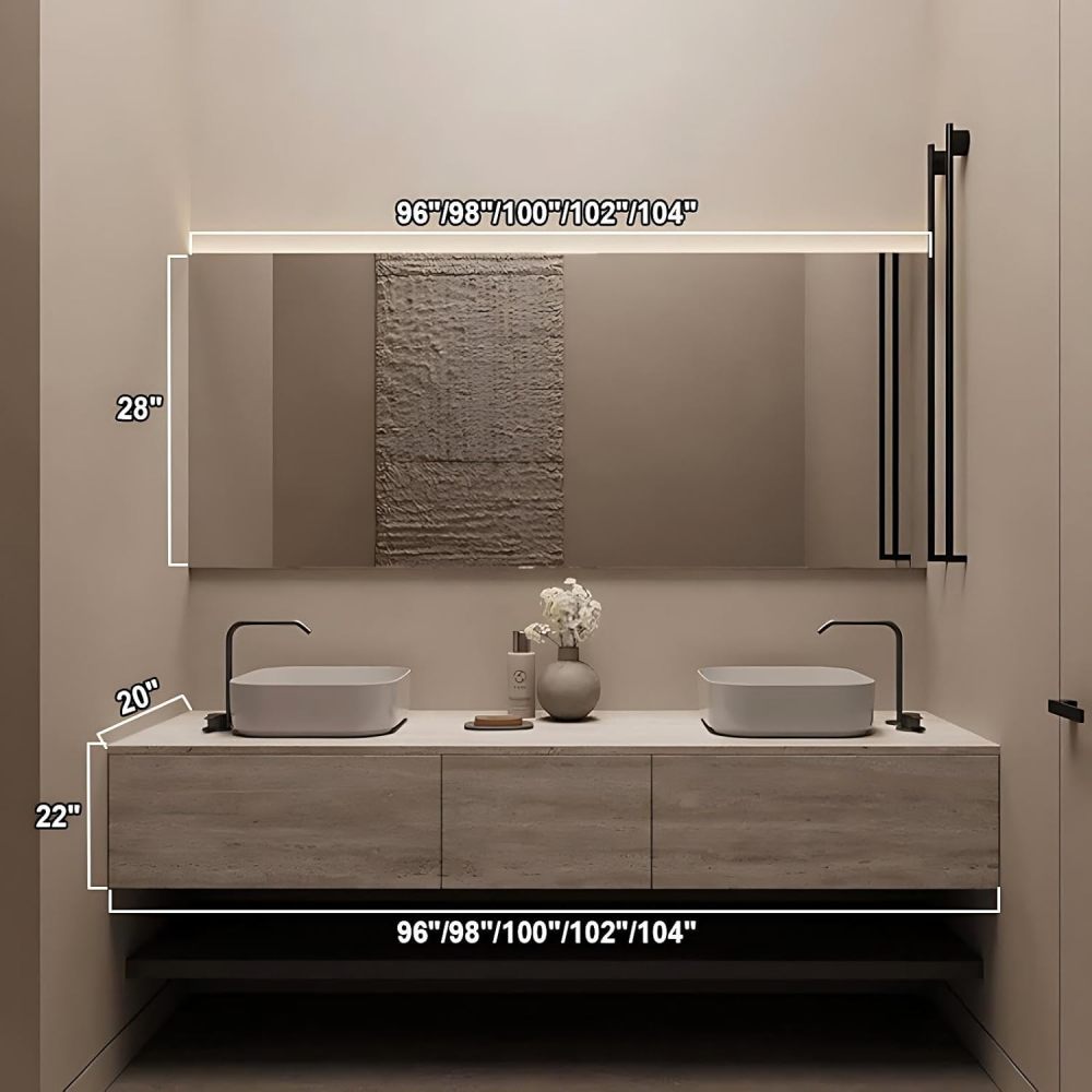 96IN Bathroom Vanity with Sink - Double Floating Sink Design, Solid Wood Bathroom Vanity Cabinet with Three Drawers, Waterproof & Moisture-Proof - Complete Accessories, White