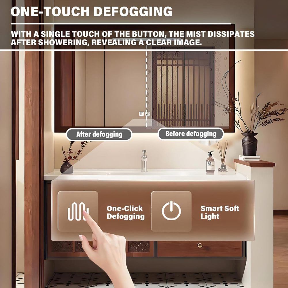 68IN Wood Bathroom Vanity with Sink - Single Floating Sink Design, Solid Wood Bathroom Vanity Cabinet with Anti-Fog Smart Mirror & Roomly Storage - Customizable Sizes, Mirror A