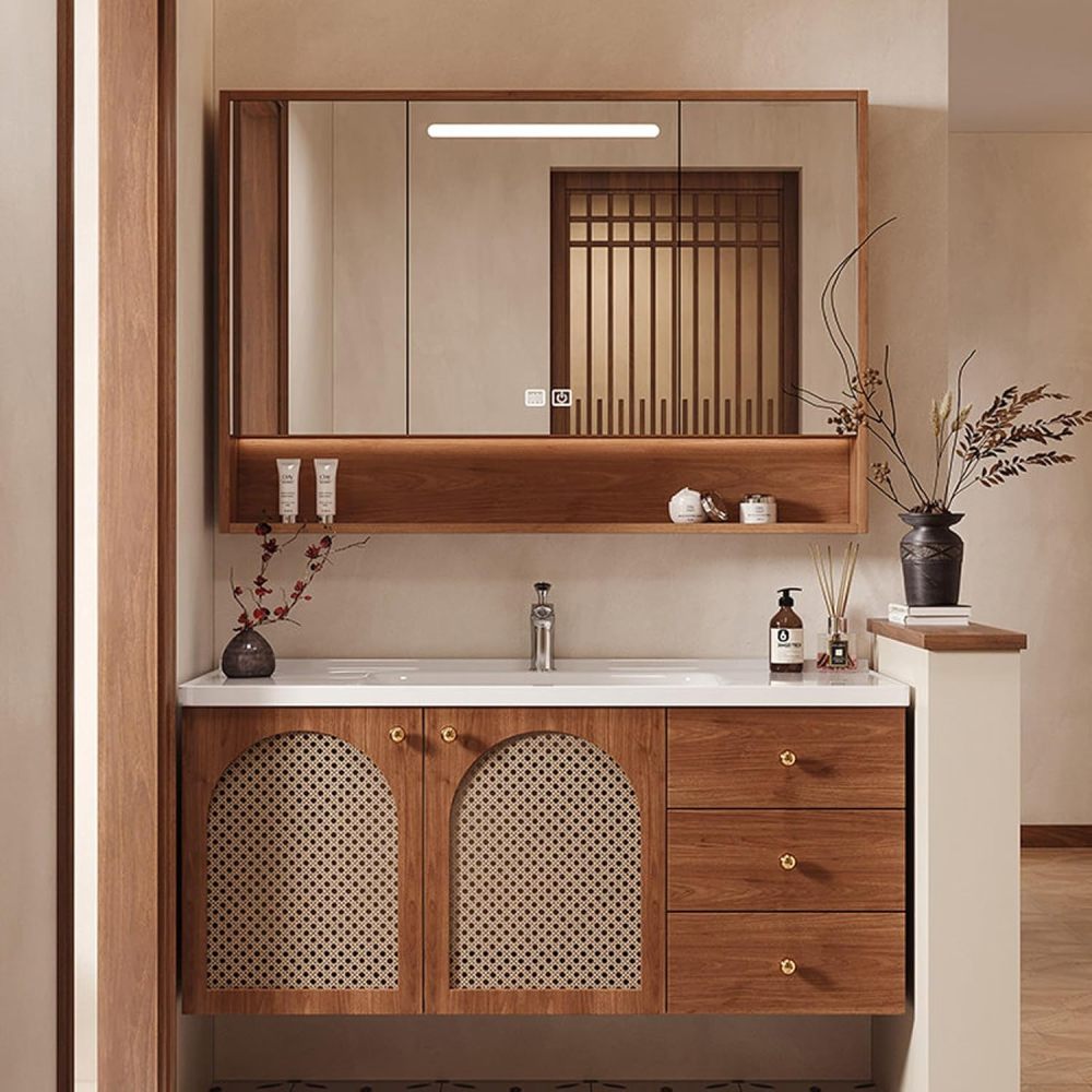 96IN Modern Bathroom Vanity with Sink - Solid Wood Bathroom Vanity Cabinet with Smart Anti-Fog Mirror & Integrated Stone Sink, Waterproof, Spacious Storage - Customizable Sizes, Mirror Cabinet