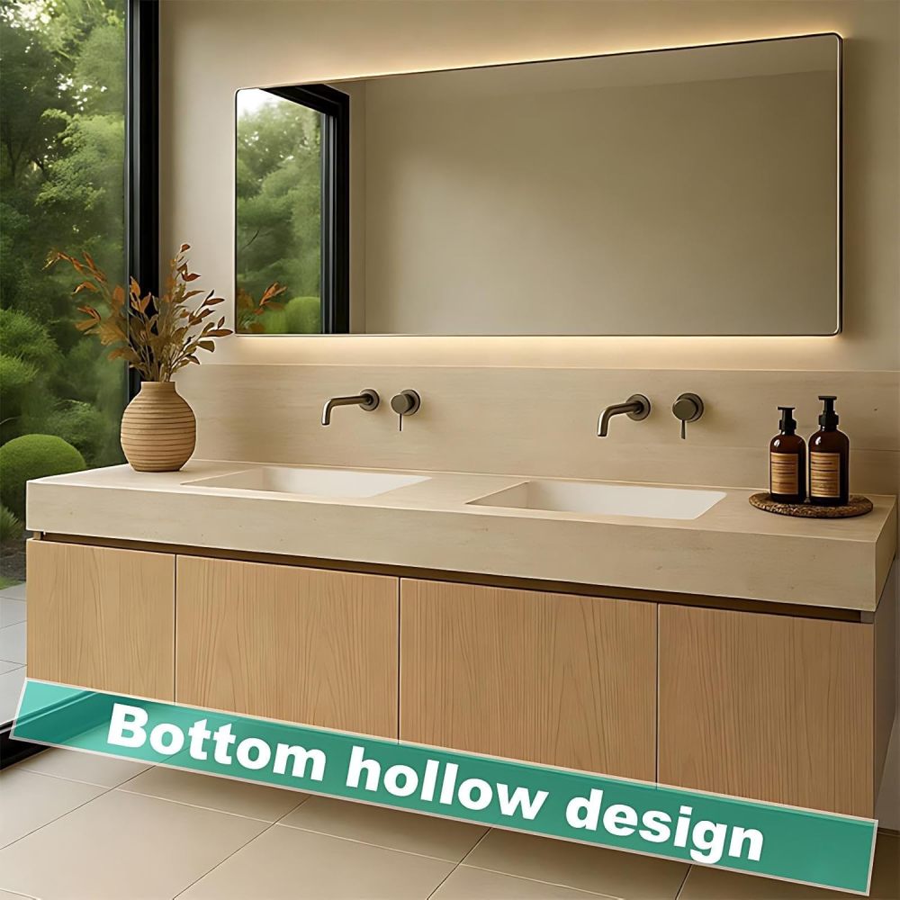60 inch Double Sink Bathroom Vanity - Floating Vanity with Sink, Anti-Fog Mirror, Soft Close Drawers, Seamless Basin, Waterproof Finish, Excellent Wood, Fully Assembled, Wood