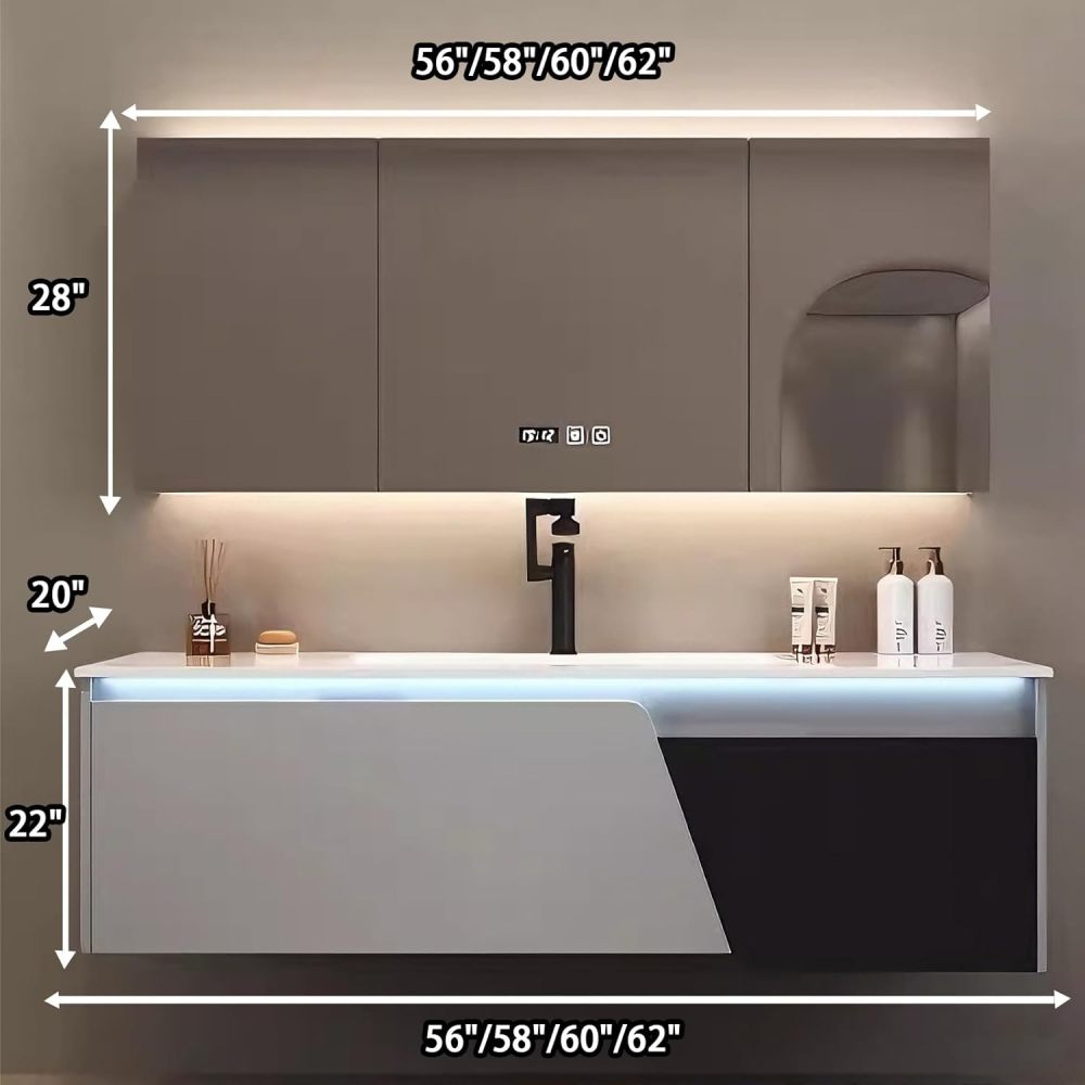 60IN Bathroom Vanity - Modern Bathroom Vanity with Sink & Smart Defogging Mirror, Stylish Sink Cabinet with 2 Drawers and Sensor Lights, No Assembly Required, Black