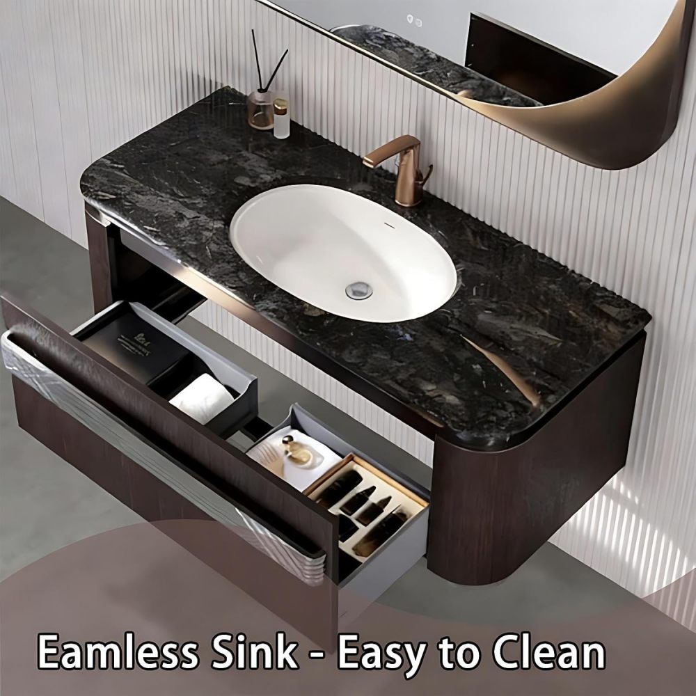 34IN Bathroom Vanity - Luxury Bathroom Vanity with Smart Defog Mirror, Floating Sink Cabinet with Large Capacity Drawers, Complete Accessories, No Assembly Required