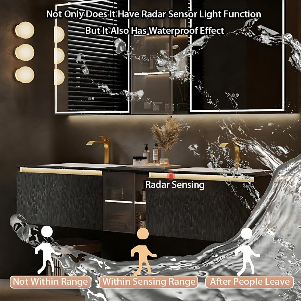 80IN Bathroom Vanity with Sink - Bathroom Sink Cabinet with Motion Sensor Lighting, Wall-Mounted Vanity, Intelligent Defogging, Waterproof, Customizable - Complete Accessories, Brown