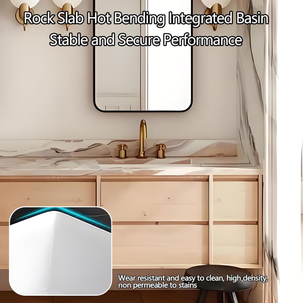 104IN Rustic Bathroom Vanity with Sink - Double Floating Sink Design, Freestanding Bathroom Vanity Cabinet with Adequate Storage Space, Multi-Layer Solid Wood - Easy to Install, Beige
