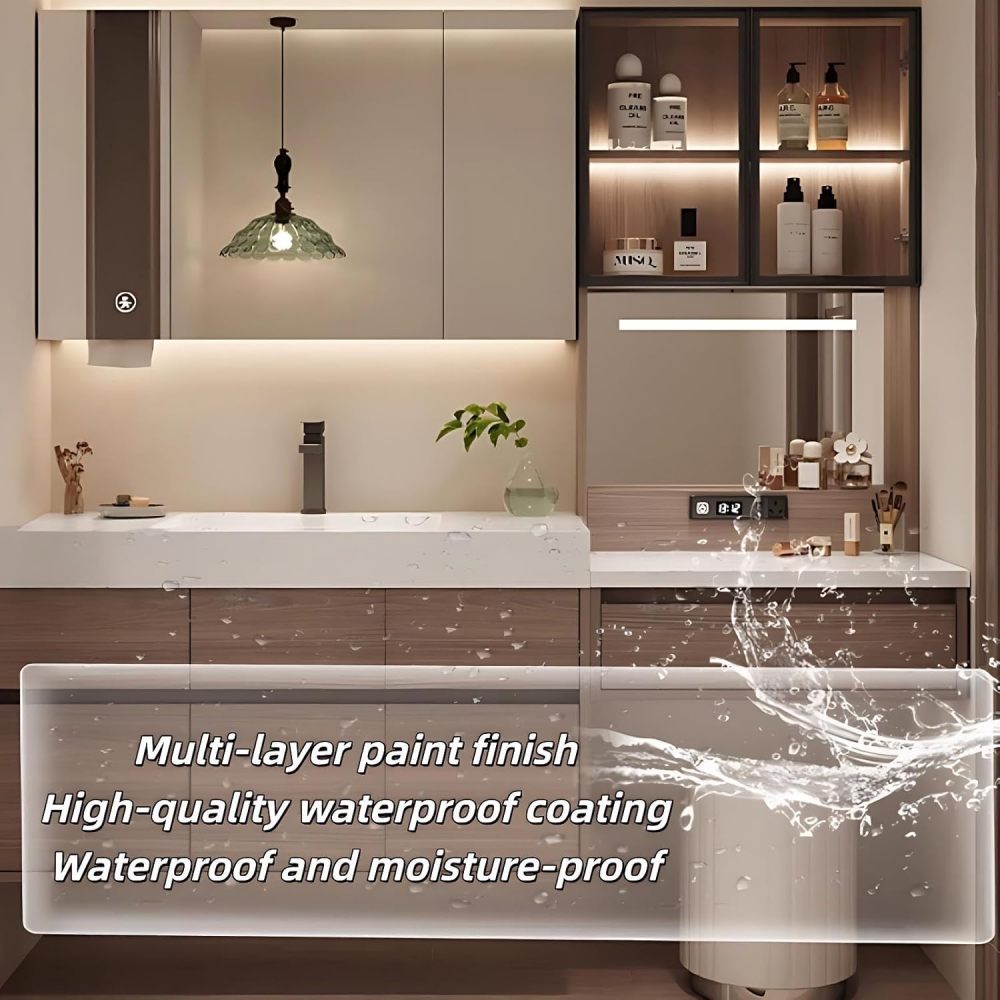 68 inch Bathroom Vanity with Sink – Wall Mounted Bathroom Cabinet with Seamless Basin, Anti-Fog Mirror, Includes Makeup Stool, Fully Assembled