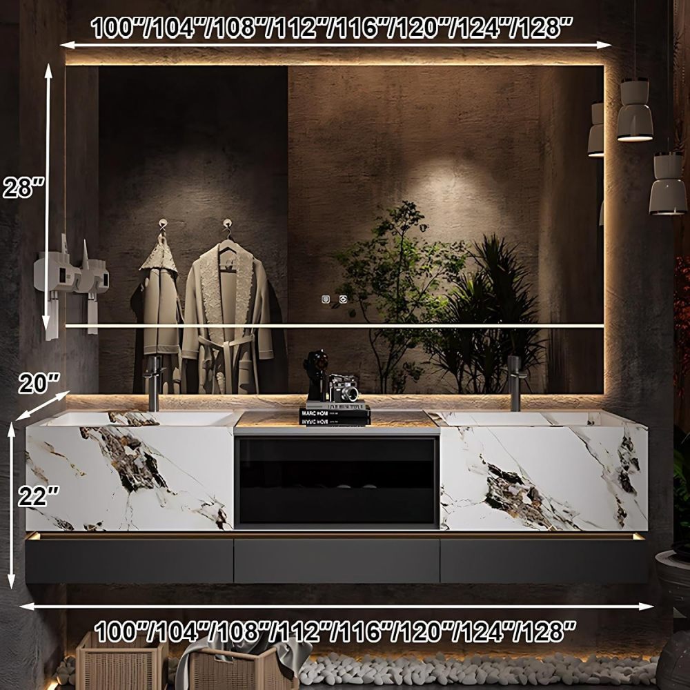 100 inch Double Sink Bathroom Vanity - Floating Bathroom Vanity with Sink and 4 Drawers, Luxury Bathroom Sink Cabinet with Smart Defog Mirror, Complete Accessories, No Assembly Required