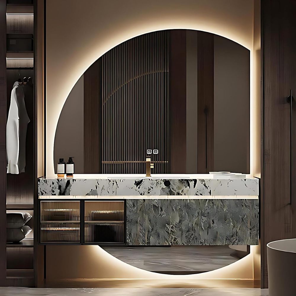 44N Bathroom Vanity with Sink - Luxury Bathroom Vanity with Smart Defog Mirror, Floating Sink Cabinet with Drawers and Cabinet Doors, No Assembly Required, Grey