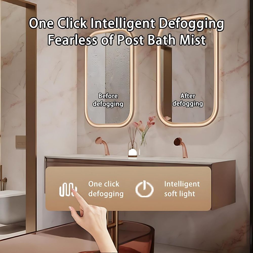 54IN Double Sink Bathroom Vanity - Solid Wood Bathroom Vanity with Smart Defog Mirror, One-Touch Defog & Lighting, Floating Sink Cabinet with 2 Drawers, No Assembly Required