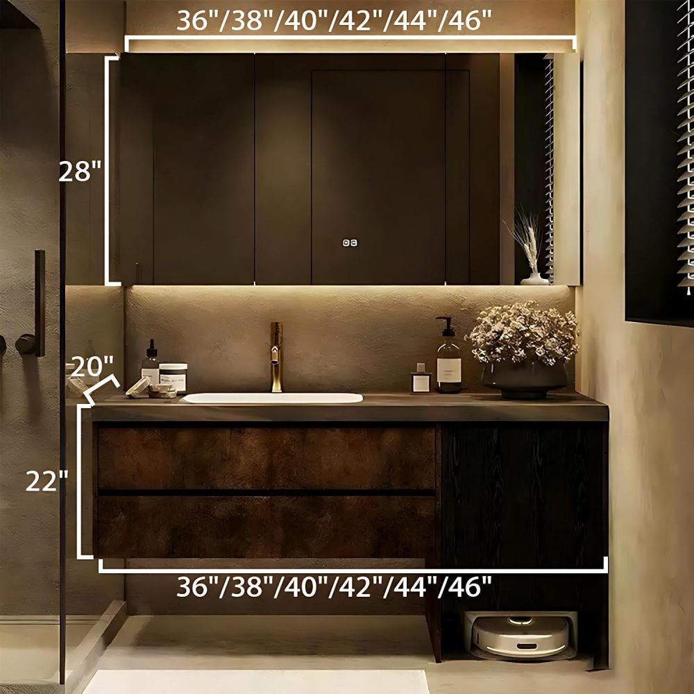 36IN Bathroom Vanity with Sink - Modern Bathroom Vanity Cabinet with Drawers, Single Floating Sink, Water Proof, Intelligent Defogging, Custom Sizes - Complete Accessories, Mirror Cabinet