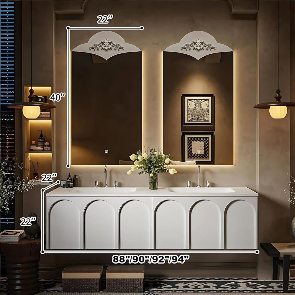92IN Luxury Bathroom Vanity with Sink - Bathroom Vanity Cabinet with Drawers, Double Floating Sink Design, Intelligent Defogging, Customizable Sizes - Easy to Install, Green