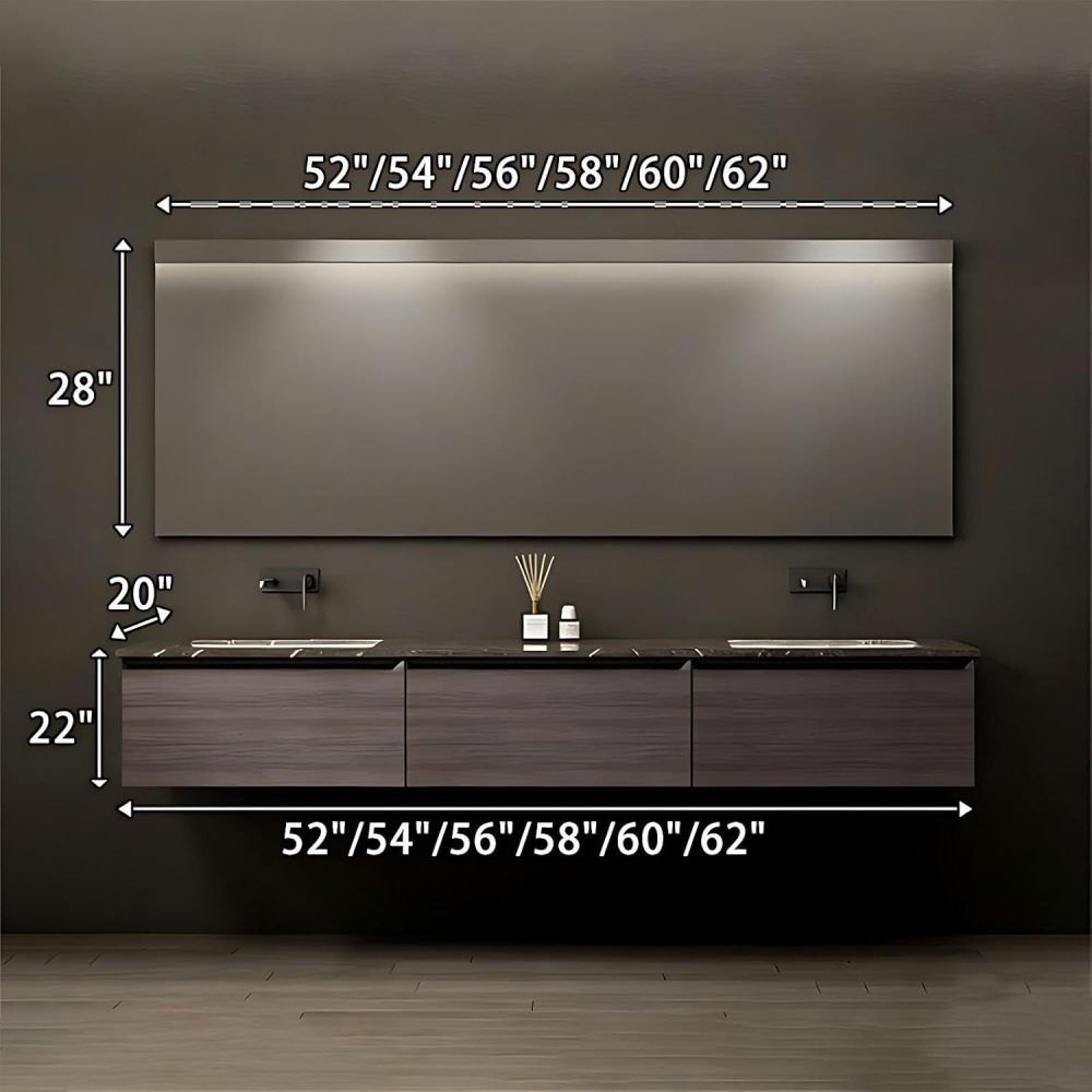 52IN Double Sink Bathroom Vanity - Solid Wood Bathroom Vanity with Smart Defog Mirror, One-Touch Defog & Lighting, Modern Sink Cabinet with 3 Drawers, No Assembly Required