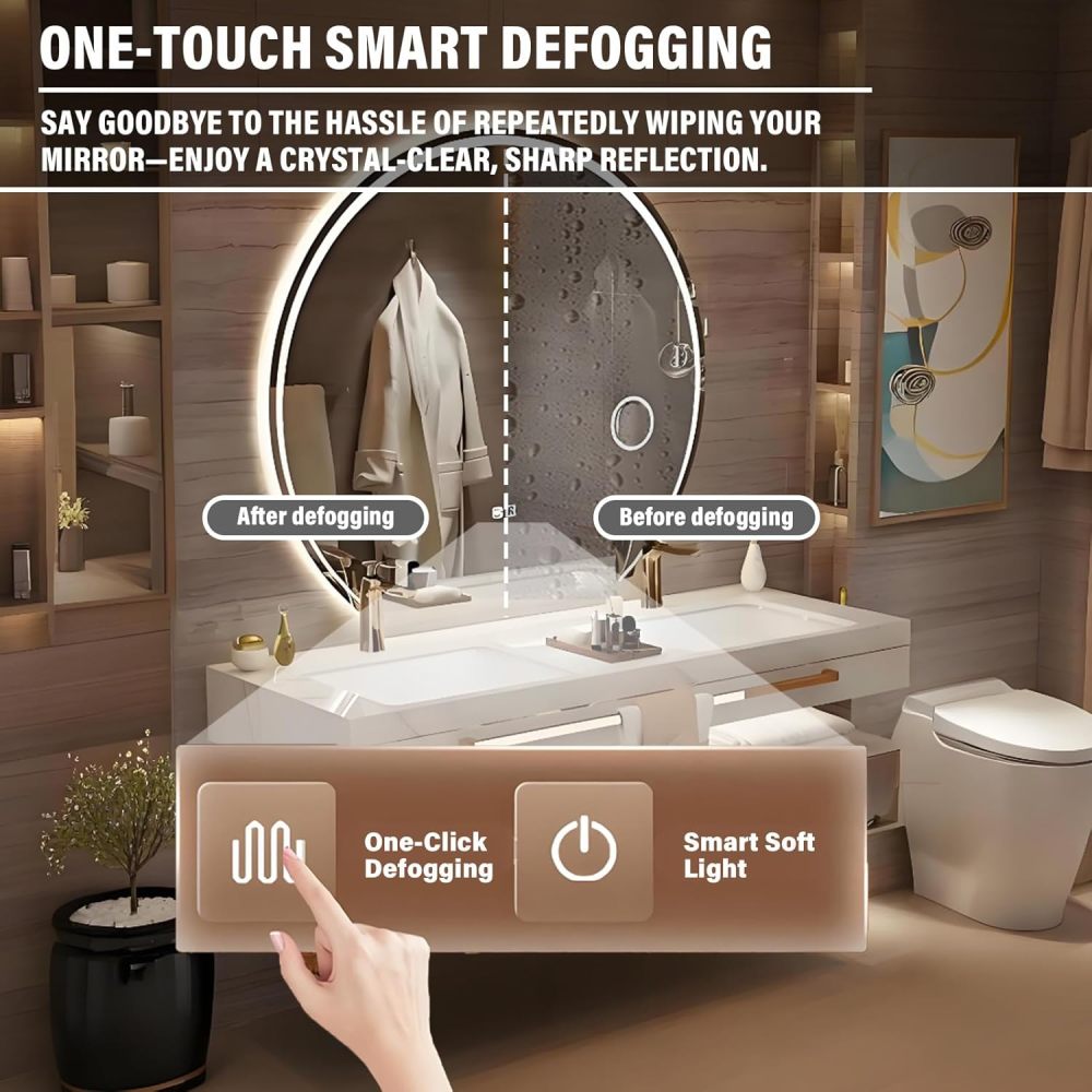 74IN Modern Bathroom Vanity with Sink - Wall-Mounted Floating Vanity Cabinet with Smart Anti-Fog Mirror, Classified Storage Drawers, Stylish Integrated Stone Sink - Easy to Install, Single Sink