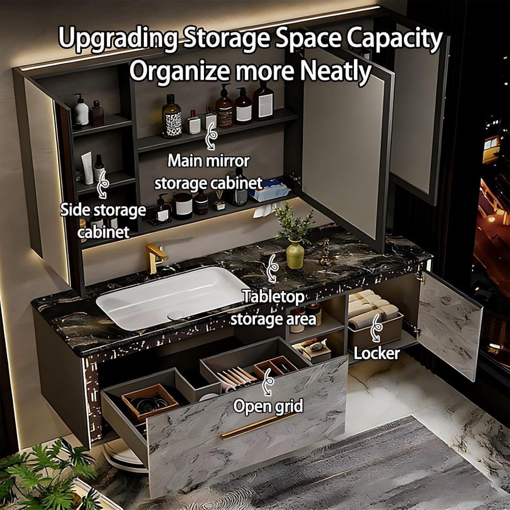 72IN Bathroom Vanity - Luxury Bathroom Vanity with Smart Defog Mirror, Floating Sink Cabinet with Multiple Storage Areas, Complete Accessories, No Assembly Required, White