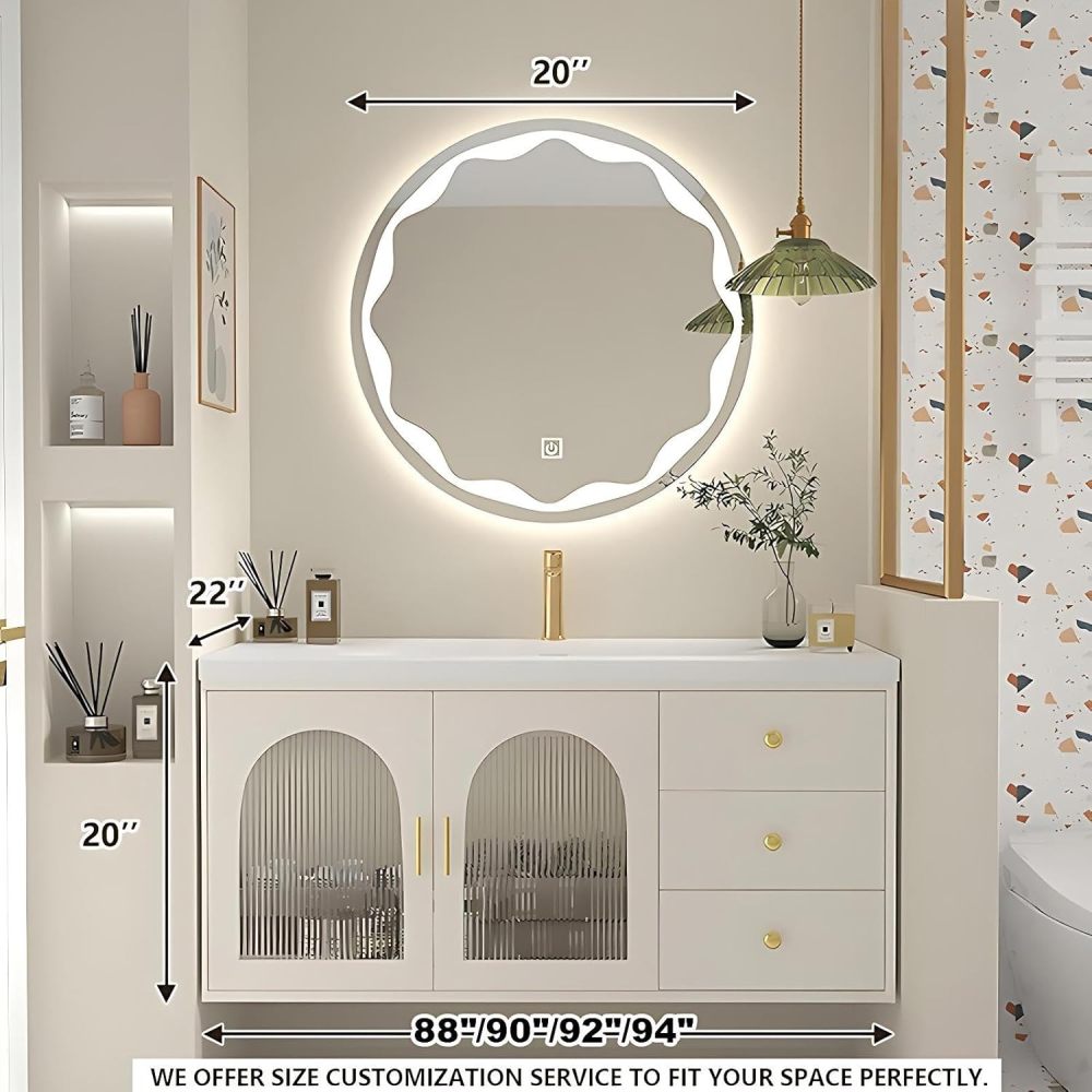 94IN Luxury Bathroom Vanity with Sink - Bathroom Vanity Cabinet with Drawers, Single Floating Sink Design, Intelligent Defogging, Multi-Layer Solid Wood - Easy to Install, White