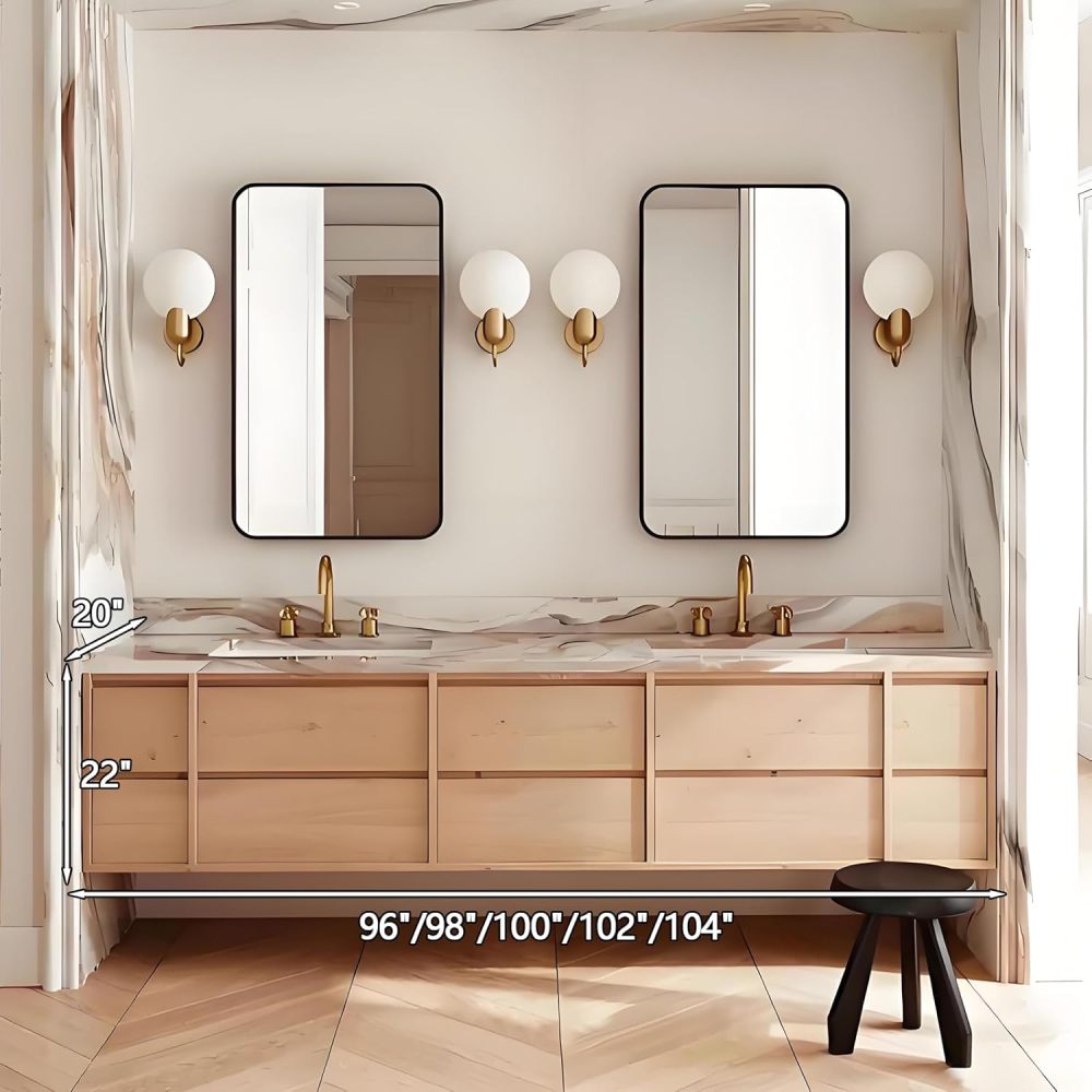 104IN Rustic Bathroom Vanity with Sink - Double Floating Sink Design, Freestanding Bathroom Vanity Cabinet with Adequate Storage Space, Multi-Layer Solid Wood - Easy to Install, Beige