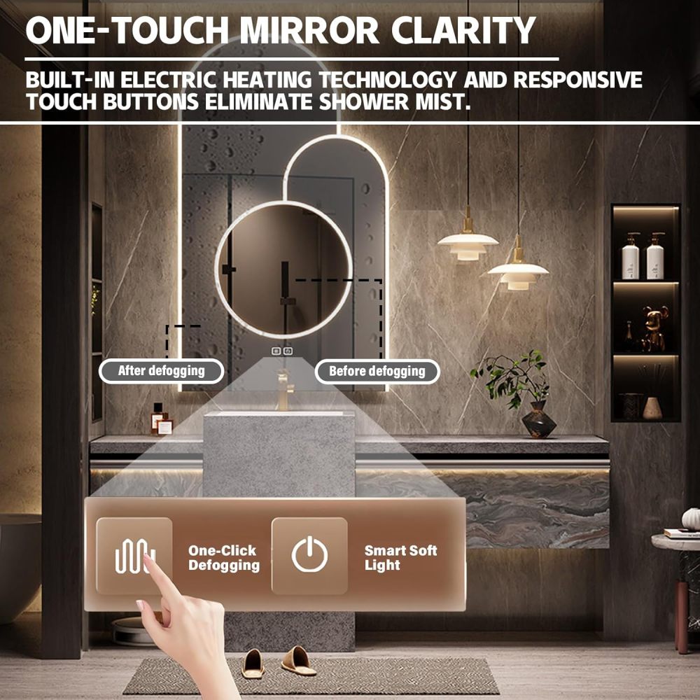 62IN Modern Bathroom Vanity with Sink - Wall-Mounted Floating Vanity Cabinet with Smart Anti-Fog Mirror, Integrated Stone Sink, Stylish Design for Bathroom Renovation, Mirror A
