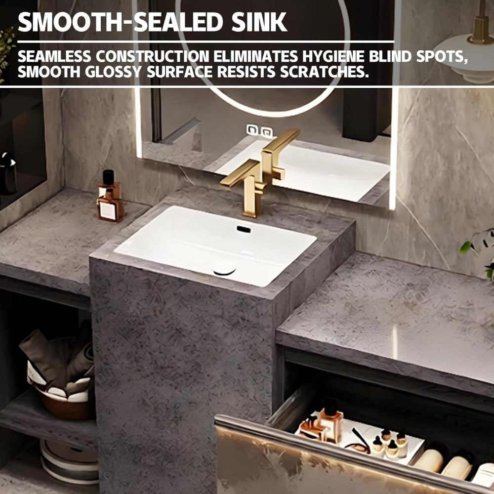 62IN Modern Bathroom Vanity with Sink - Wall-Mounted Floating Vanity Cabinet with Smart Anti-Fog Mirror, Integrated Stone Sink, Stylish Design for Bathroom Renovation, Mirror A