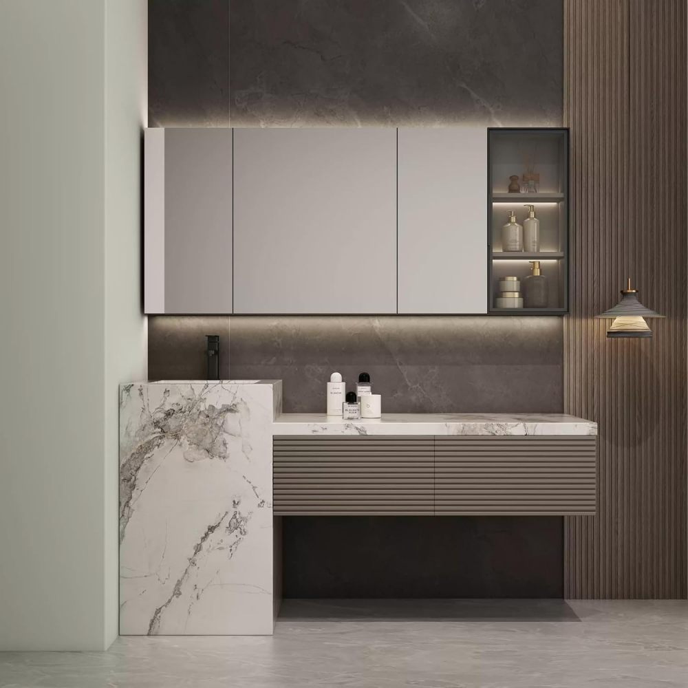 70IN Bathroom Vanity with Sink - Bathroom Vanity Cabinet with Smart Defog Mirror, Floor-Standing Vanity, Multilayer Solid Wood, Custom Complete Accessories, Mirror Cabinet