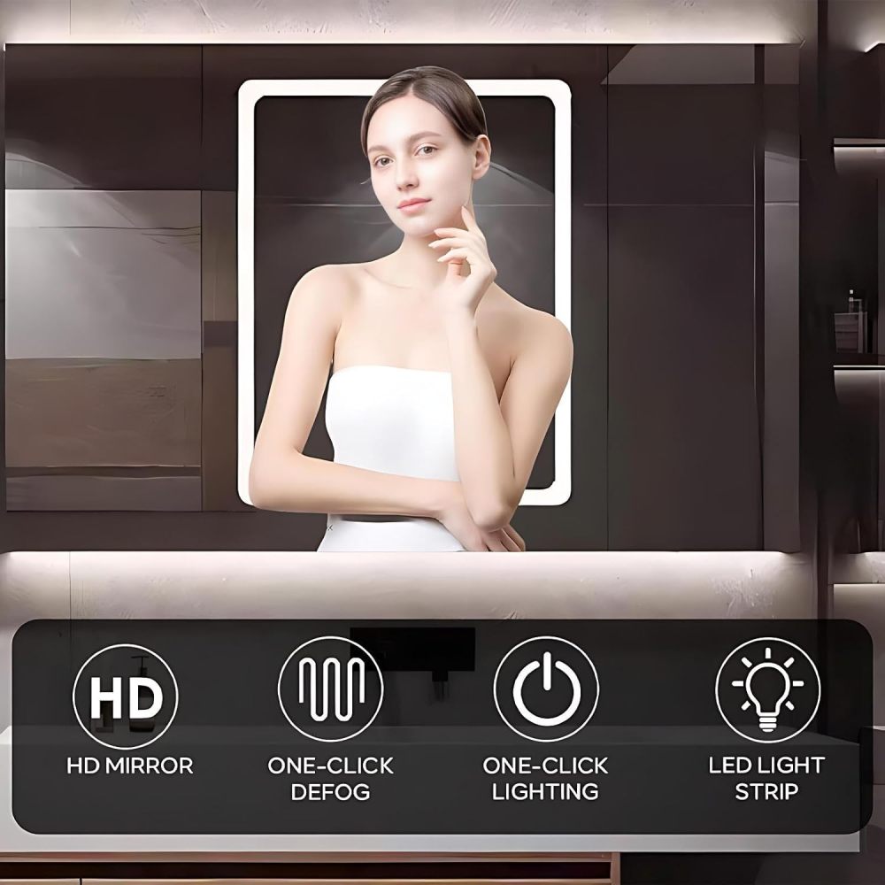 80 inch Bathroom Vanity with Sink - Bathroom Vanity with Smart Defogging Mirror Cabinet with Lighting & Glass Side Cabinet, Unique Countertop Design, Includes Accessories, Brown