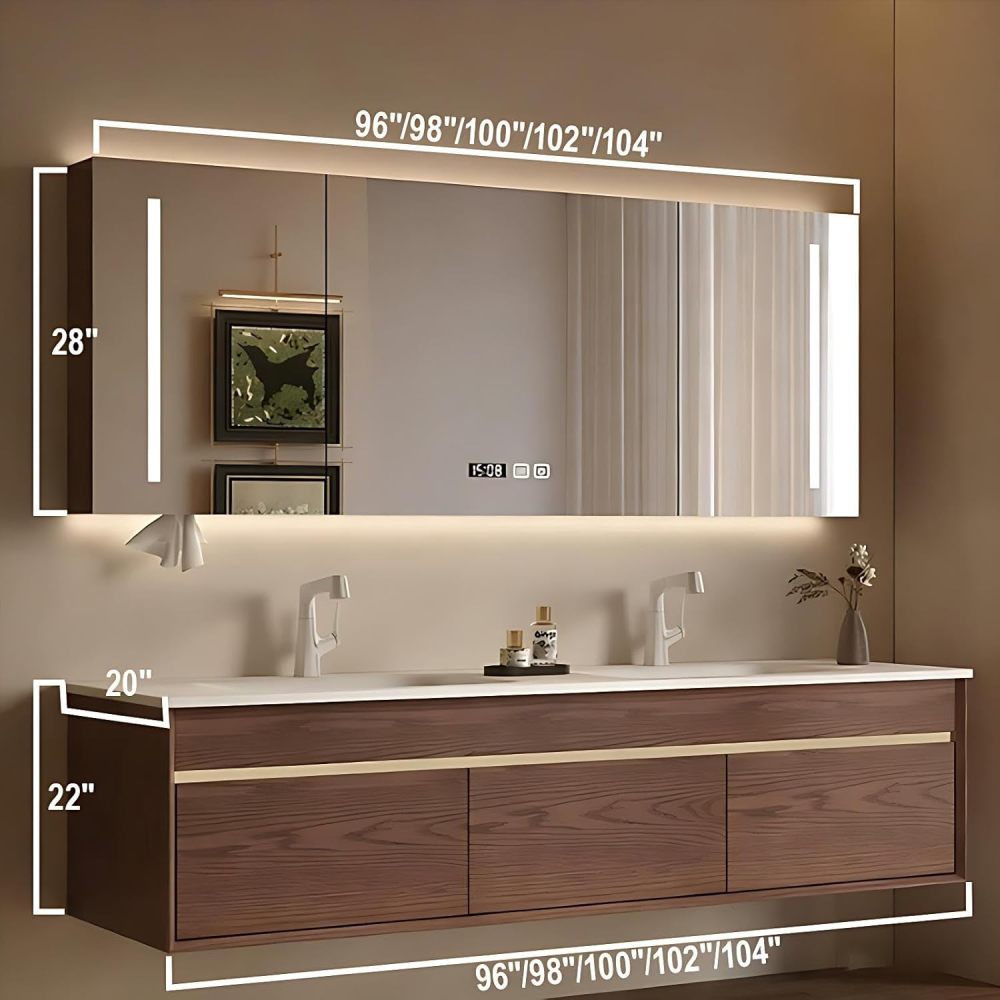 104IN Bathroom Vanity with Sink - Luxury Floating Double Sink Bathroom Vanity Cabinet with Drawers, Silent Buffer Slide Rail, Intelligent Defogging, Custom Sizes