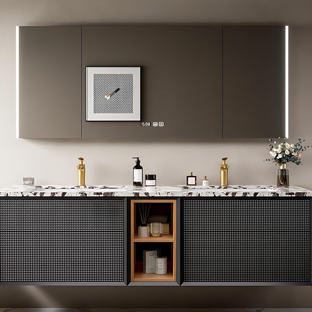 Bathroom Vanity with Sink - Modern Double Sink Bathroom Vanity Set | Floating Wall Mount | Includes LED Smart Defog Mirror/Mirror Cabinet | Solid Wood Cabinet with Drawers (A, 88")