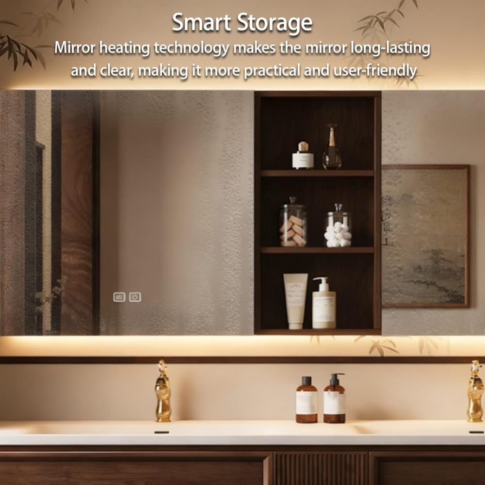 80IN Bathroom Vanity with Sink - Modern Double Floating Sink Design with Smart Defog Mirror, Solid Wood Bathroom Vanity Cabinet, Sizes Customizable - Complete Accessories, Mirror Cabinet