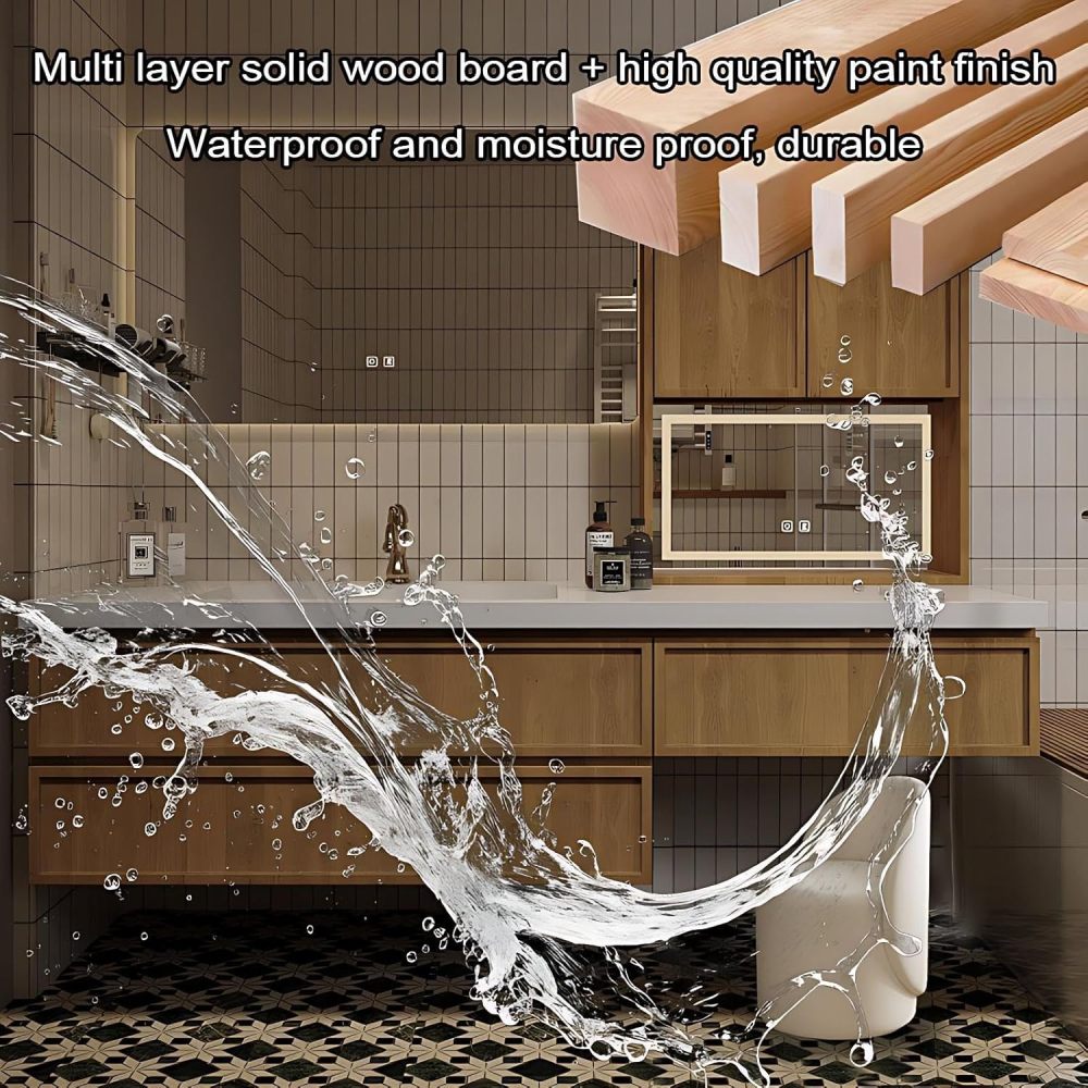 82IN Bathroom Vanity - Modern Bathroom Vanity with Drawers and Multiple Storage Areas, Solid Wood Sink Cabinet with Smart Defog Mirror, Includes Makeup Stool, No Assembly Required