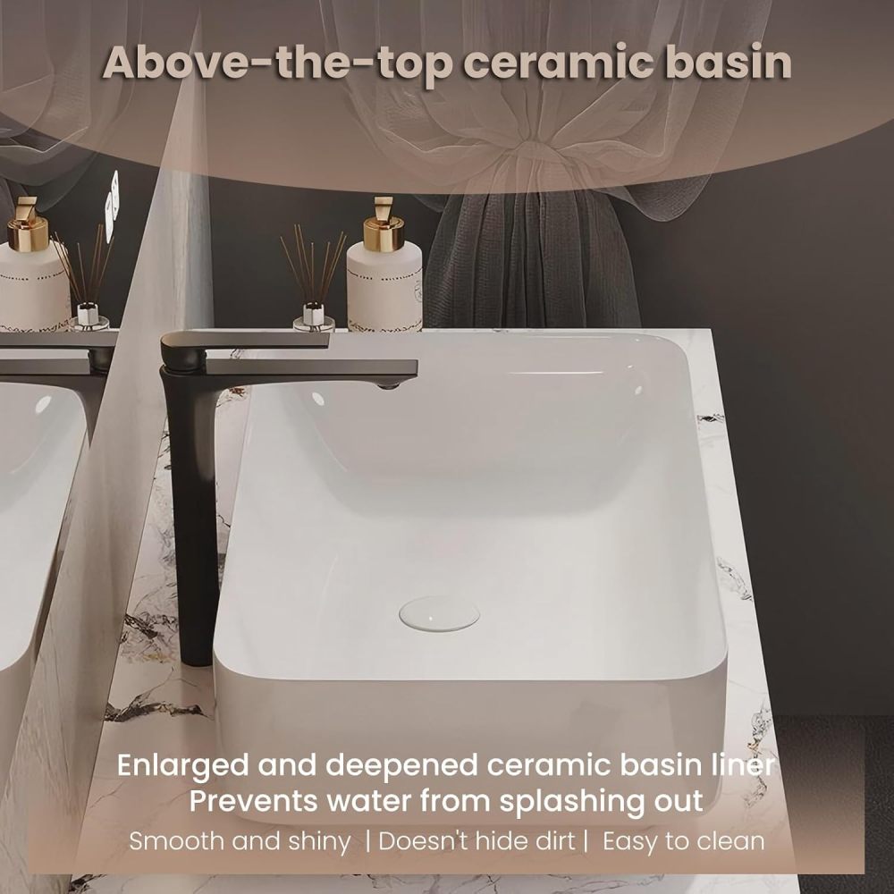 72 inch Bathroom Vanity with Sink - Floating Bathroom Vanity with Smart Defogging Mirror, Countertop Basin, Two Drawers, Open Storage Compartment, Include Accessories, Black B