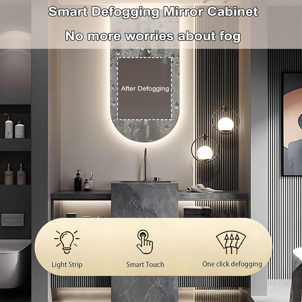 54IN Bathroom Vanity - Modern Bathroom Vanity with Smart Defog Mirror, Floating Sink Cabinet with Multiple Storage Areas & Seamless Sink, No Assembly Required