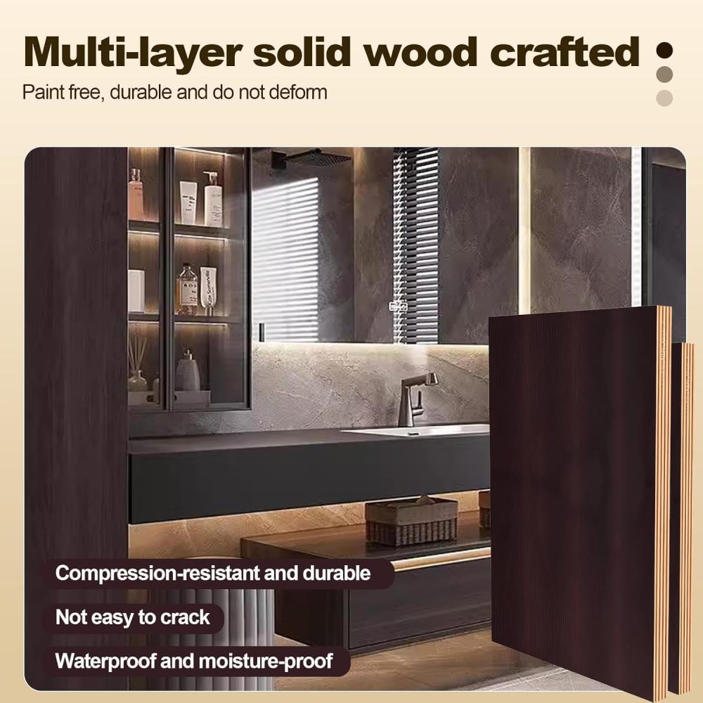 96IN Bathroom Vanity with Sink - Modern Vanity with Square Smart Defog Mirror & LED Glass Side Cabinet, Large Countertop, Includes Makeup Stool & Accessories, Walnut