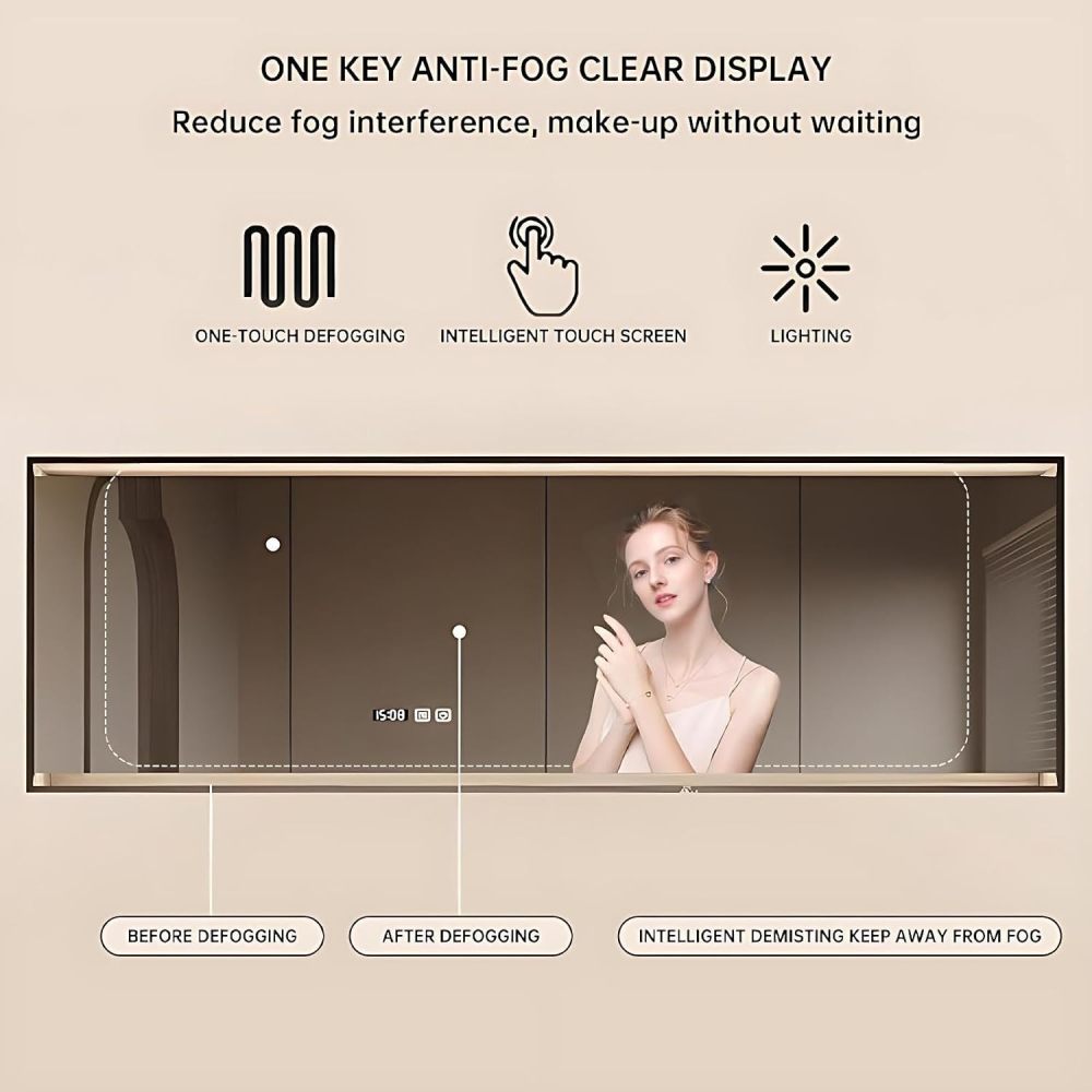 42 inch Bathroom Vanity with Sink - Floating Bathroom Vanities Includes LED Smart Defogging Mirror Cabinet, Large Drawers and Sensor Light, Integrated Countertop, Includes Accessories, Wood