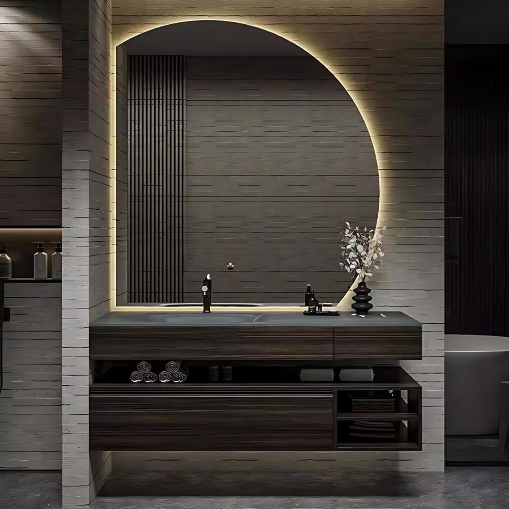 72IN Bathroom Vanity with Sink - Modern Floating Bathroom Vanity with Smart Defog Mirror, Solid Wood Bathroom Sink Cabinet with 2 Drawers and Open Storage, No Assembly Required, Wood