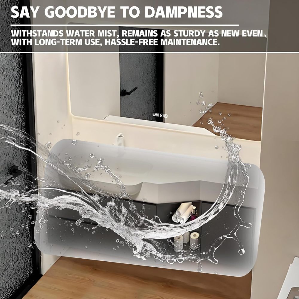 36IN Modern Bathroom Vanity with Sink - Solid Wood Bathroom Vanity Cabinet with Smart Defog Mirror, Silent Drawer, Single Wall-Mounted Floating Sink Design, Customized Size, White